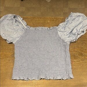 Light Blue Smocked Puff Sleeve Top